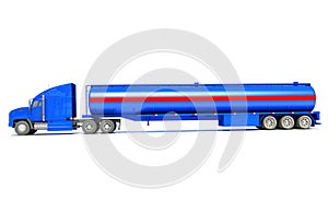 Heavy truck with tank trailer 3D rendering on white background