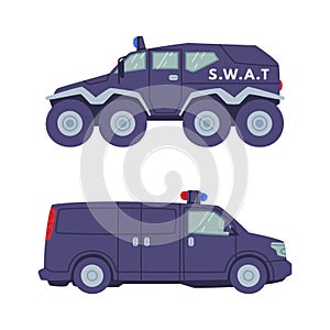 Heavy Truck and Van as SWAT Vehicle or Rescue Vehicle and Police Tactical Unit Vector Set
