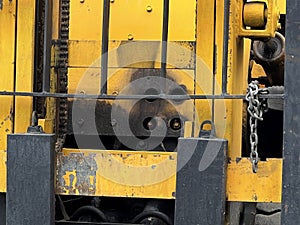 heavy truck with wheel and tire for transportation on road construction background