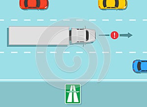 Heavy vehicle driving rules and tips. Slower traffic keep right except to pass. Trucks use right lane. photo