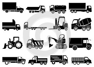 Heavy vehicles icons set