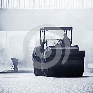 Heavy Vibration roller at asphalt pavement works