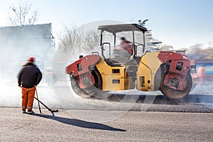 Heavy Vibration roller at asphalt pavement works