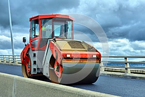 Heavy Vibration roller at asphalt pavement works