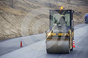 Heavy Vibration roller at asphalt pavement works