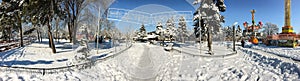 Heavy Winter Snow Over Bucharest City Park In Romania