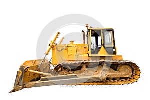 The heavy yellow bulldozer