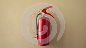 The heavyduty fire extinguisher hanging on the wall prepared for any potential fires photo