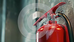 The heavyduty fire extinguisher hanging on the wall prepared for any potential fires