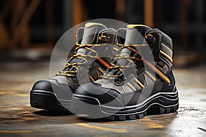 Heavyduty work boots with steel toes and slipresis