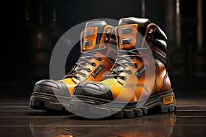 Heavyduty work boots with steel toes and slipresis