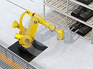 Heavyweight robotic arm carrying car seats in car assembly production line