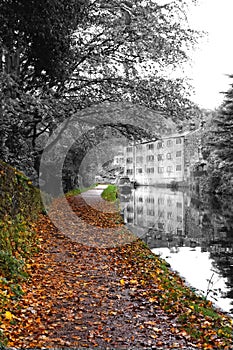 Hebden Bridge, West Yorkshire - canalside scene, autumn