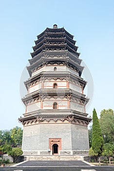 Lingxiao Pagoda at Tianning Temple. a famous historic site in Zhengding, Hebei, China. photo