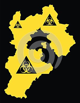 Hebei province map of China with biohazard virus sign