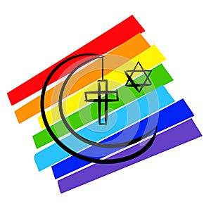 Hebraism Islam Christianity symbols peace flag sketchy isolated