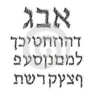 Hebrew alphabet. Thorny font Letters. Vector illustration