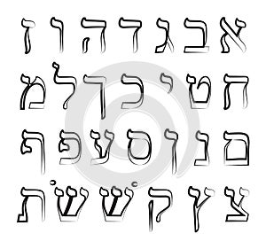 Hebrew alphabet. Vector illustration on isolated background