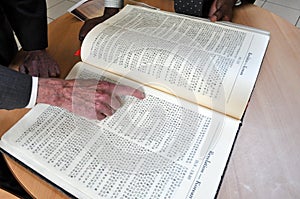 Hebrew book hand pointing