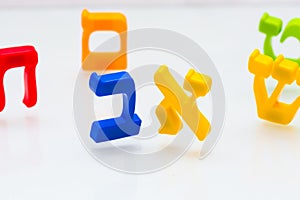 Hebrew Colorful letters Alphabet close up
