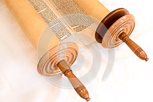 The Hebrew handwritten Torah scroll, on a synagogue alter