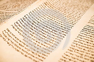 The Hebrew handwritten Torah scroll, on a synagogue alter