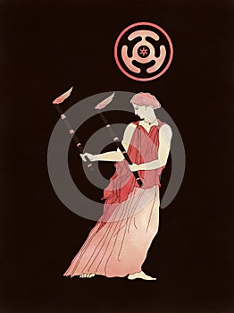 Hecate With Torches and Her Moon Wheel Symbol photo