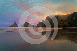 Heceta Head Lighthouse along Oregon Coast Foggy Sunset