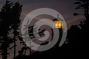 Heceta Head Lighthouse at night, built in 1892