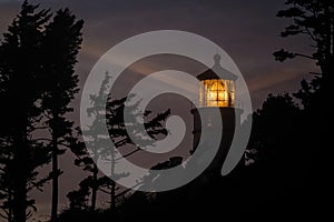 Heceta Head Lighthouse at night, built in 1892