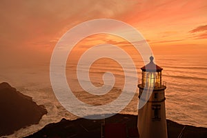 Heceta Head Lighthouse at sunset, built in 1892