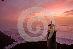 Heceta Head Lighthouse at sunset, built in 1892