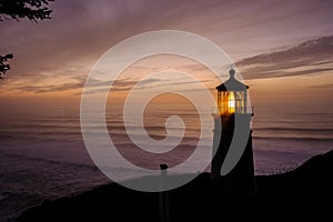 Heceta Head Lighthouse at sunset, built in 1892