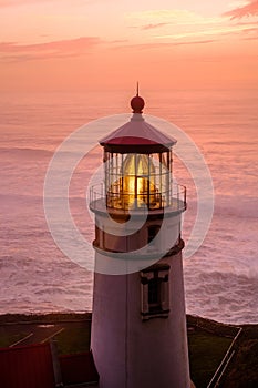 Heceta Head Lighthouse at sunset, built in 1892