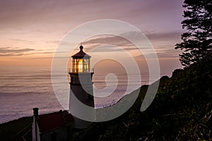 Heceta Head Lighthouse at sunset, built in 1892