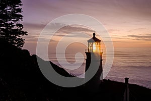 Heceta Head Lighthouse at sunset, built in 1892