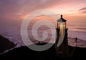 Heceta Head Lighthouse at sunset, built in 1892