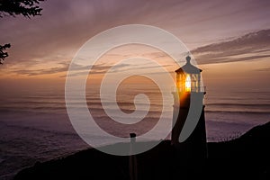 Heceta Head Lighthouse at sunset, built in 1892