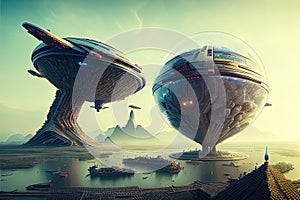 Hechi, Guangxi, China Futuristic Cityscape. Generative AI.