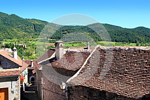 Hecho Valley Pyrenees village roof and mountain photo