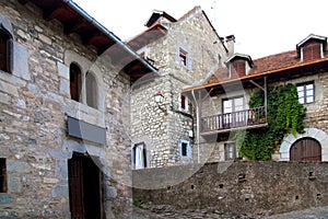 Hecho valley village stone streets in Pyrenees photo