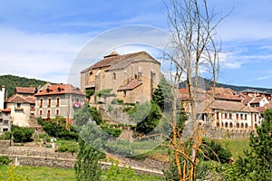 Hecho village Pyrenees with Romanesque church photo