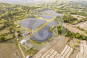 Hectares of former farmland or agricultural areas in the countryside used as a solar farm. At Miagao, Iloilo, Philippines