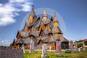 Heddal - August 01, 2018: Medieval Heddal stave church, the largest of the remaining stave churches in Telemark, Norway