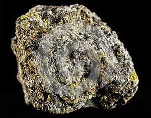 Hedenbergite mineral isolated on black background