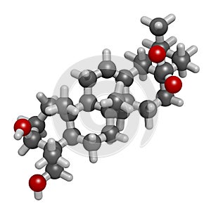 Hederagenin common ivy molecule. 3D rendering. Atoms are represented as spheres with conventional color coding: hydrogen white, photo