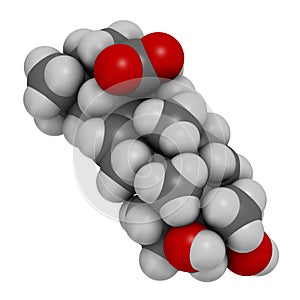 Hederagenin common ivy molecule. 3D rendering. Atoms are represented as spheres with conventional color coding: hydrogen white, photo