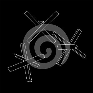 Hedgehog antitank defence. Wireframe low poly mesh.