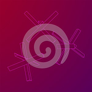 Hedgehog antitank defence. Wireframe low poly mesh.