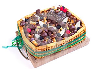 Hedgehog cake with musrooms candies